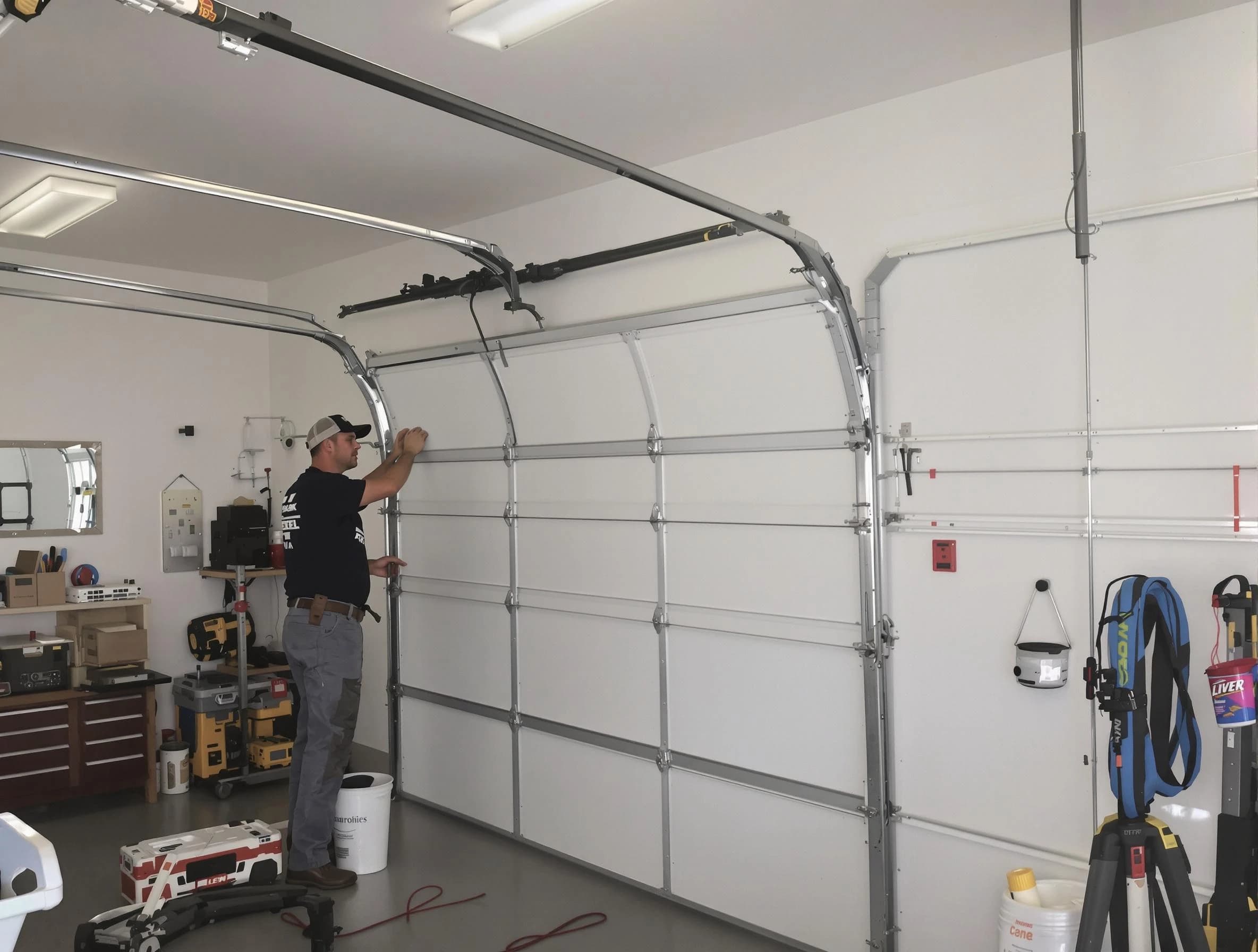 Woodlake Garage Door Repair team installing new garage door in Woodlake