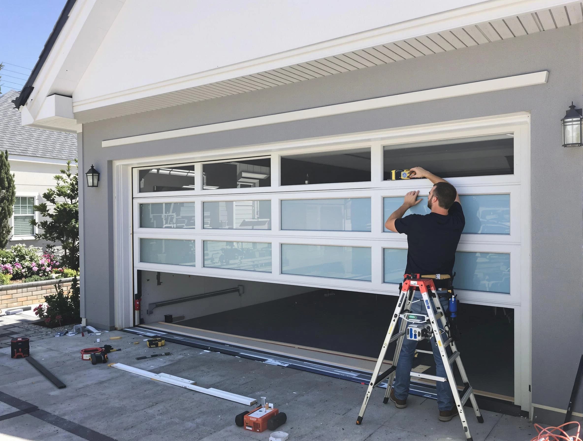 Woodlake Garage Door Repair team performing garage door replacement in Woodlake