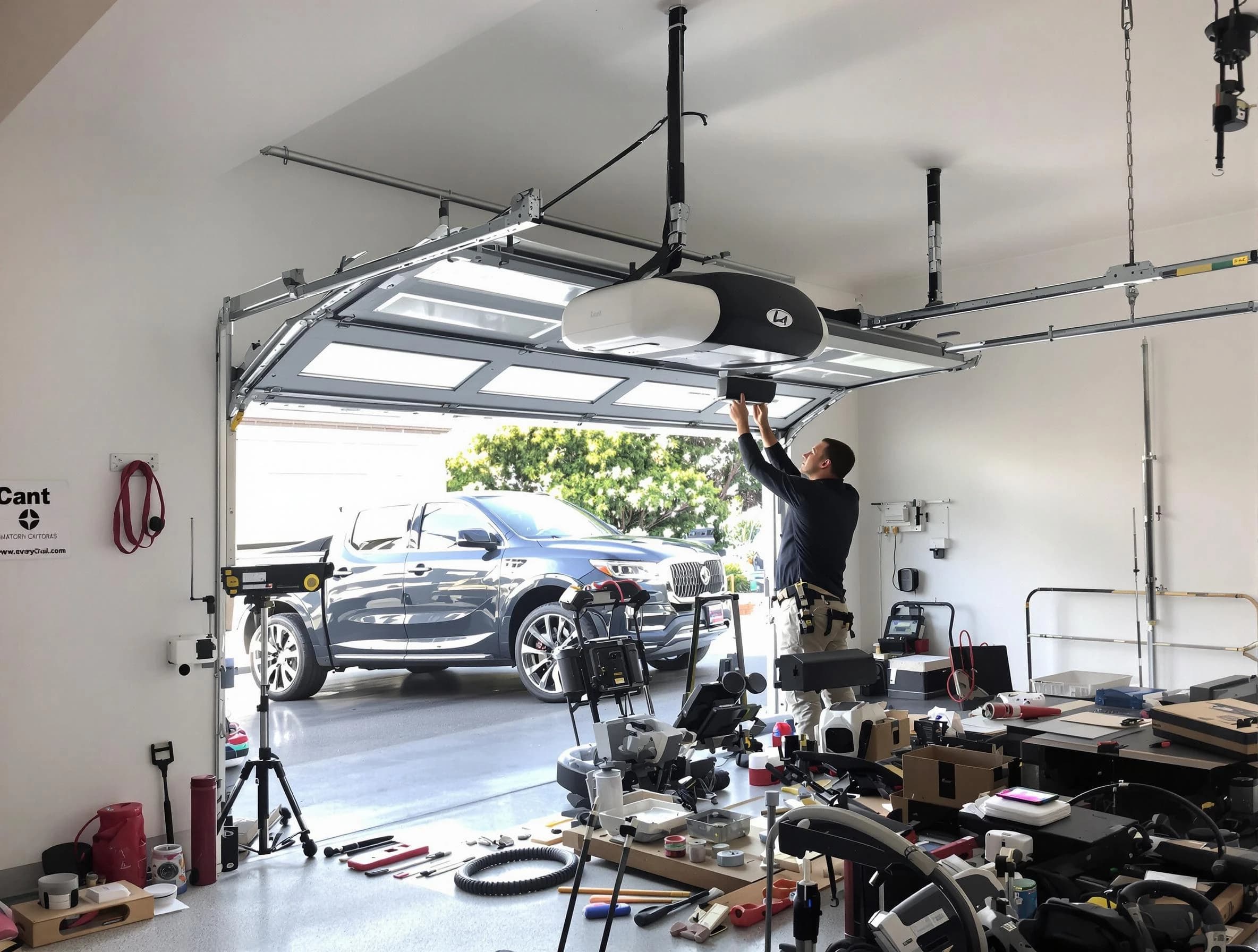 Woodlake Garage Door Repair specialist installing smart garage door opener system in Woodlake home