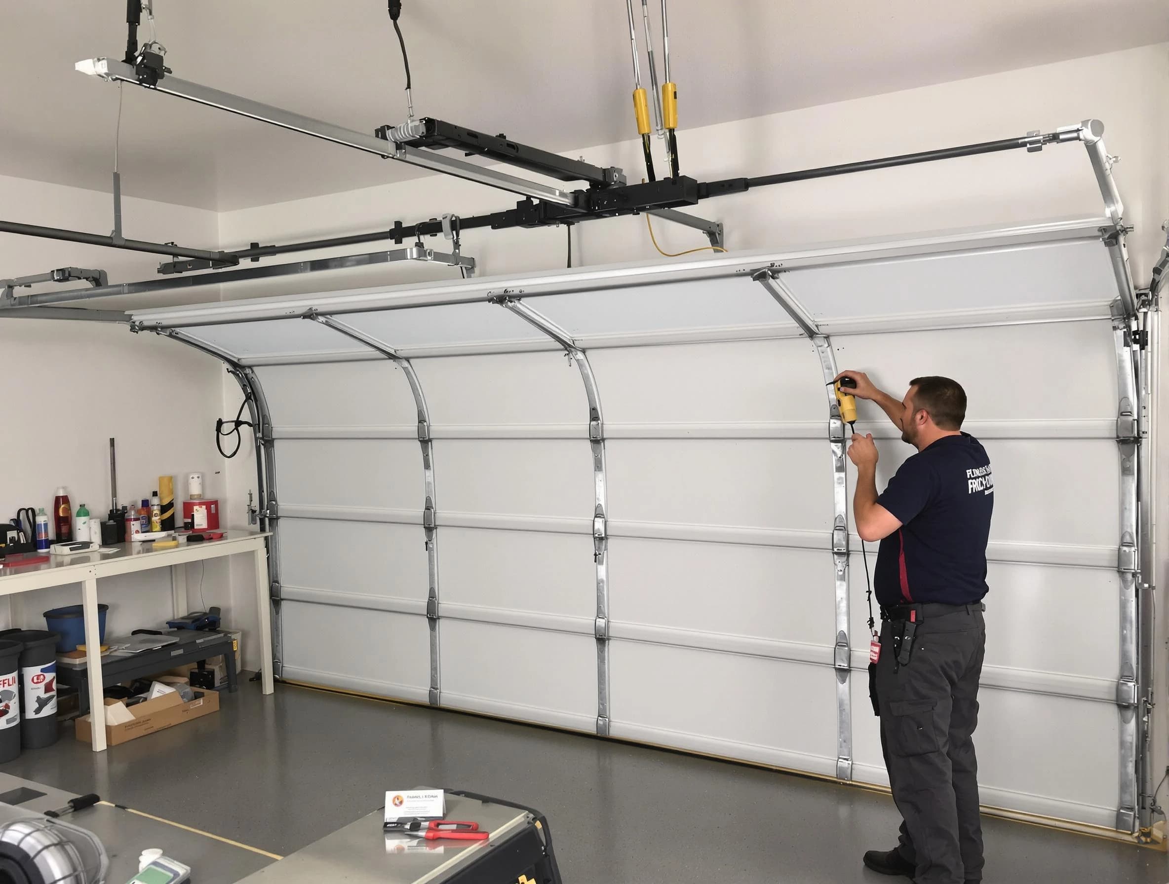 Woodlake Garage Door Repair certified technician performing overhead door system repair in Woodlake