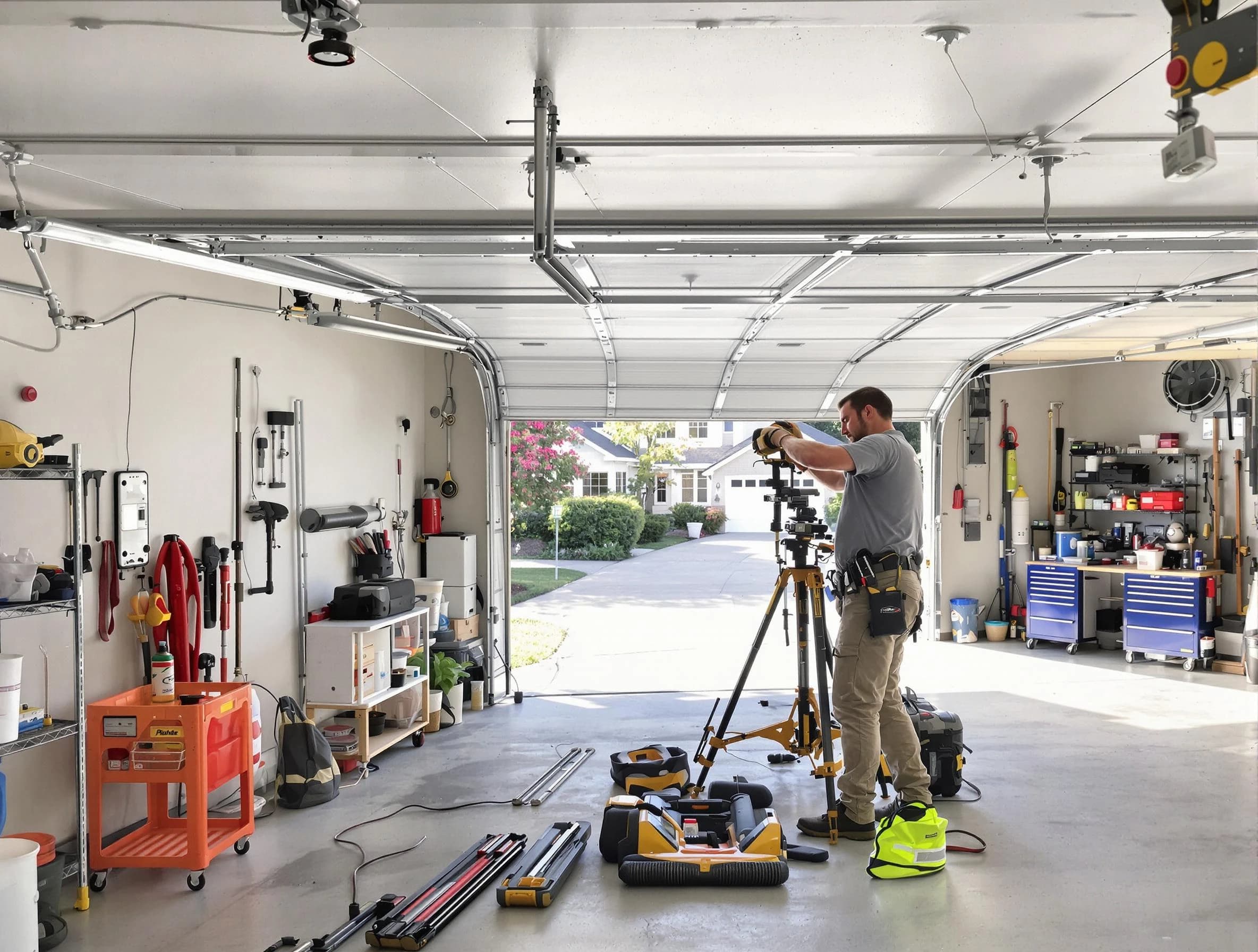 Woodlake Garage Door Repair specialist performing laser-guided track alignment in Woodlake