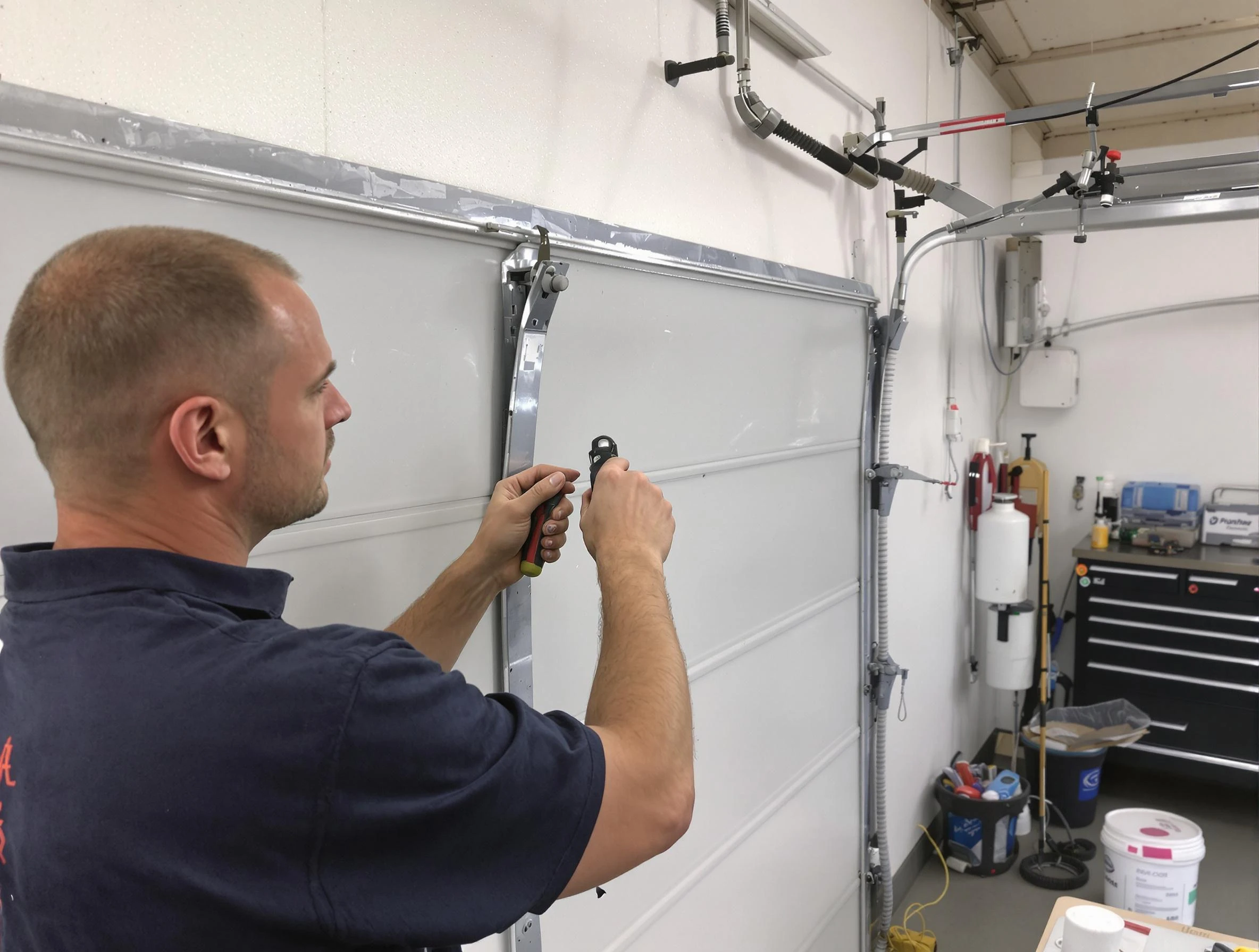 Before and after garage door dent repair by Woodlake Garage Door Repair in Woodlake