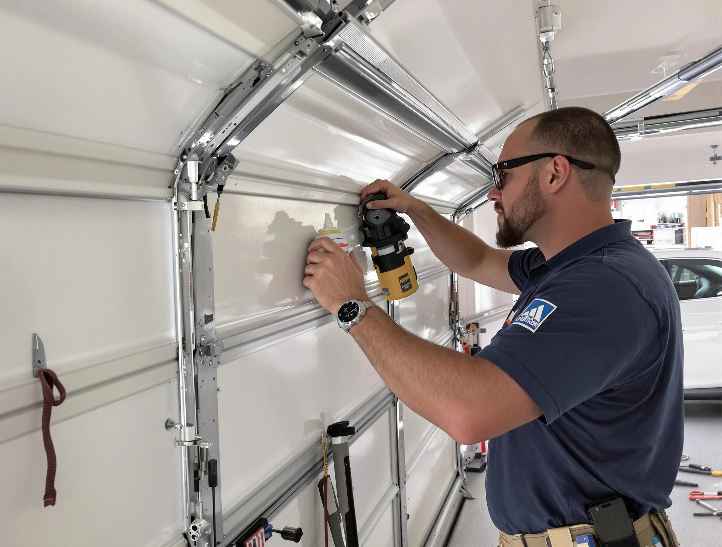 Woodlake Garage Door Repair technician performing comprehensive noise reduction service in Woodlake