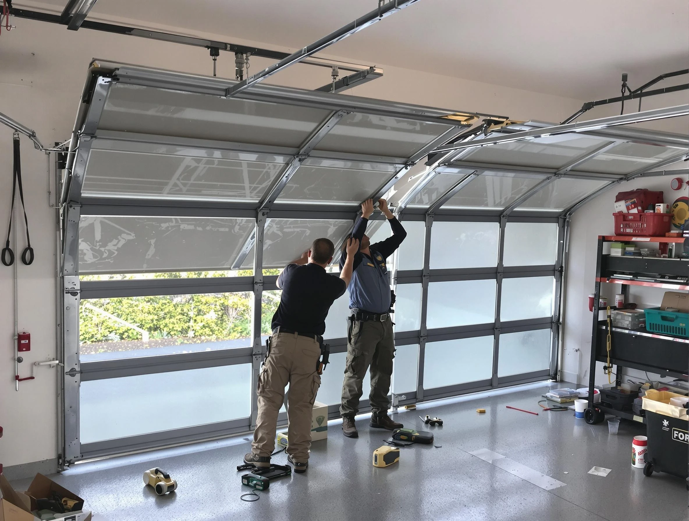 Woodlake Garage Door Repair expert performing precise panel replacement on Woodlake garage door